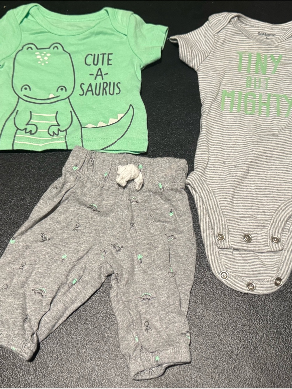 Carter's Green 'Cute-a-Saurus' Graphic One-Piece with Gray Pants